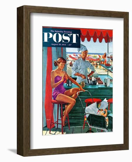 "Babysitter at Beach Stand" Saturday Evening Post Cover, August 28, 1954-George Hughes-Framed Giclee Print