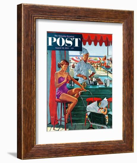 "Babysitter at Beach Stand" Saturday Evening Post Cover, August 28, 1954-George Hughes-Framed Giclee Print