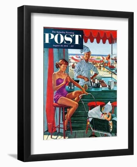 "Babysitter at Beach Stand" Saturday Evening Post Cover, August 28, 1954-George Hughes-Framed Giclee Print