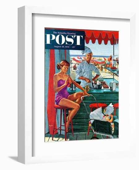 "Babysitter at Beach Stand" Saturday Evening Post Cover, August 28, 1954-George Hughes-Framed Giclee Print