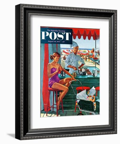 "Babysitter at Beach Stand" Saturday Evening Post Cover, August 28, 1954-George Hughes-Framed Giclee Print