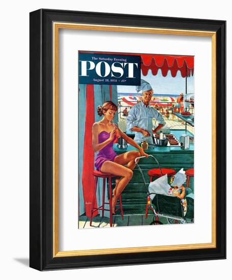 "Babysitter at Beach Stand" Saturday Evening Post Cover, August 28, 1954-George Hughes-Framed Giclee Print