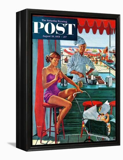 "Babysitter at Beach Stand" Saturday Evening Post Cover, August 28, 1954-George Hughes-Framed Premier Image Canvas