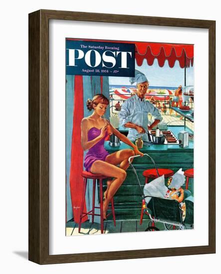 "Babysitter at Beach Stand" Saturday Evening Post Cover, August 28, 1954-George Hughes-Framed Giclee Print