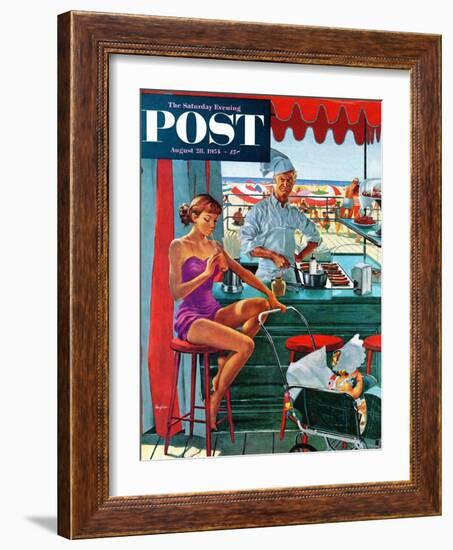 "Babysitter at Beach Stand" Saturday Evening Post Cover, August 28, 1954-George Hughes-Framed Giclee Print