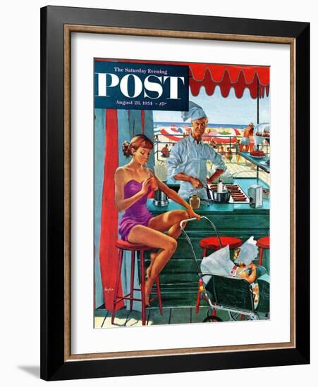 "Babysitter at Beach Stand" Saturday Evening Post Cover, August 28, 1954-George Hughes-Framed Giclee Print