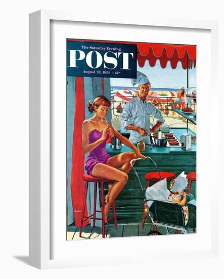 "Babysitter at Beach Stand" Saturday Evening Post Cover, August 28, 1954-George Hughes-Framed Giclee Print