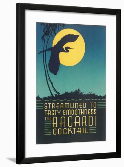 Bacardi Cocktail, Heron in Front of Moon-null-Framed Art Print