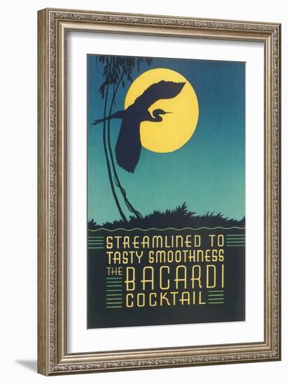 Bacardi Cocktail, Heron in Front of Moon-null-Framed Art Print