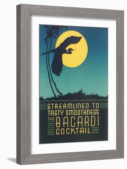 Bacardi Cocktail, Heron in Front of Moon-null-Framed Art Print