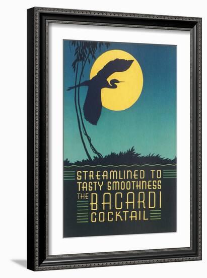 Bacardi Cocktail, Heron in Front of Moon-null-Framed Art Print