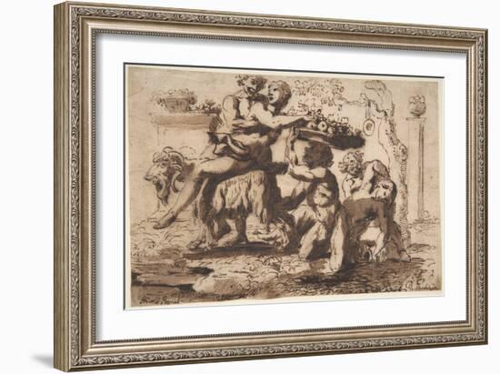 Bacchanal, C.1635-36 (Pen and Brown Ink, Brush and Brown Wash)-Nicolas Poussin-Framed Giclee Print