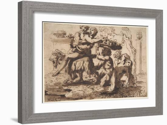 Bacchanal, C.1635-36 (Pen and Brown Ink, Brush and Brown Wash)-Nicolas Poussin-Framed Giclee Print