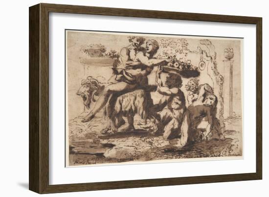 Bacchanal, C.1635-36 (Pen and Brown Ink, Brush and Brown Wash)-Nicolas Poussin-Framed Giclee Print