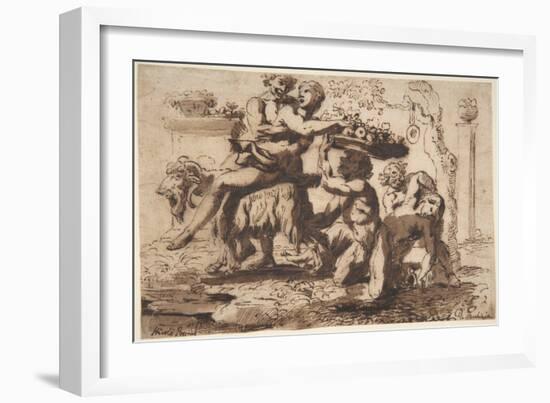 Bacchanal, C.1635-36 (Pen and Brown Ink, Brush and Brown Wash)-Nicolas Poussin-Framed Giclee Print