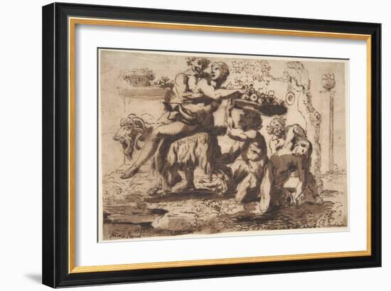 Bacchanal, C.1635-36 (Pen and Brown Ink, Brush and Brown Wash)-Nicolas Poussin-Framed Giclee Print