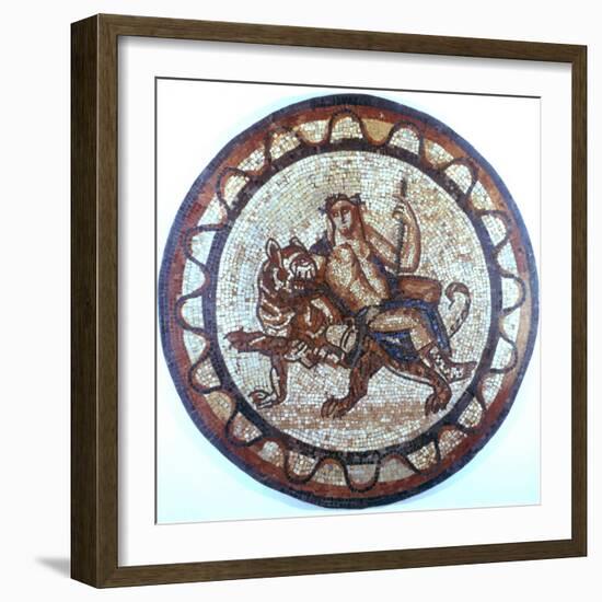 Bacchus, Ancient Roman God of Wine, Riding on a Tiger, Roman Mosaic, 1st or 2nd Century-null-Framed Giclee Print