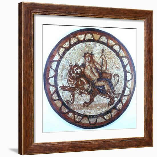 Bacchus, Ancient Roman God of Wine, Riding on a Tiger, Roman Mosaic, 1st or 2nd Century-null-Framed Giclee Print