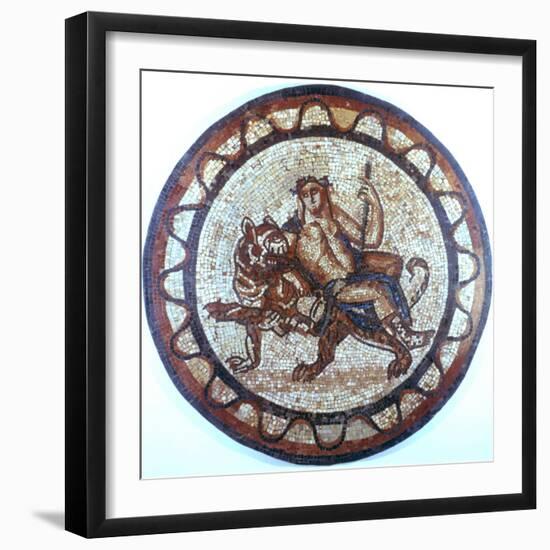 Bacchus, Ancient Roman God of Wine, Riding on a Tiger, Roman Mosaic, 1st or 2nd Century-null-Framed Giclee Print