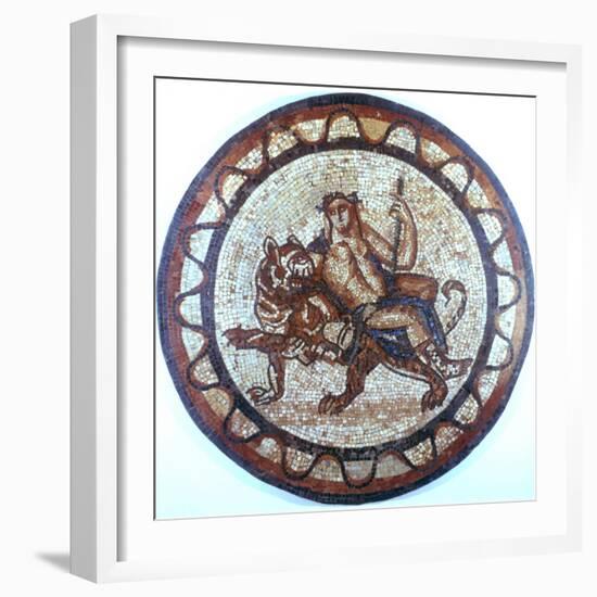 Bacchus, Ancient Roman God of Wine, Riding on a Tiger, Roman Mosaic, 1st or 2nd Century-null-Framed Giclee Print