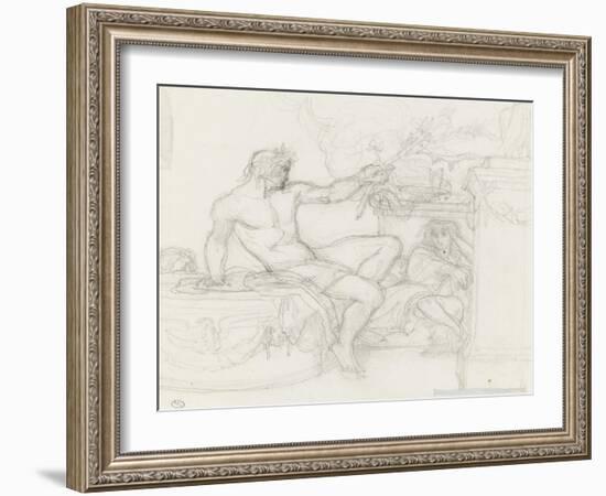 Bacchus assis sur la base d'une colonne près d'une figure assise-Alexandre Cabanel-Framed Giclee Print