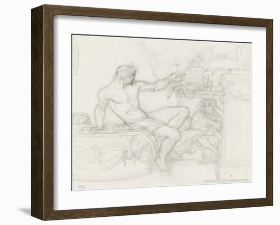 Bacchus assis sur la base d'une colonne près d'une figure assise-Alexandre Cabanel-Framed Giclee Print