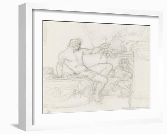 Bacchus assis sur la base d'une colonne près d'une figure assise-Alexandre Cabanel-Framed Giclee Print