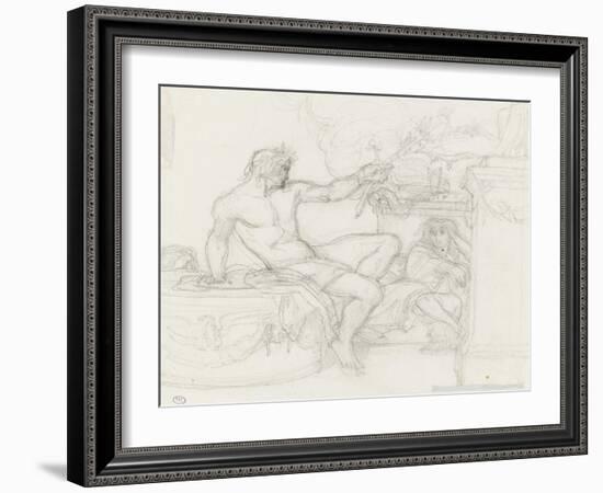 Bacchus assis sur la base d'une colonne près d'une figure assise-Alexandre Cabanel-Framed Giclee Print