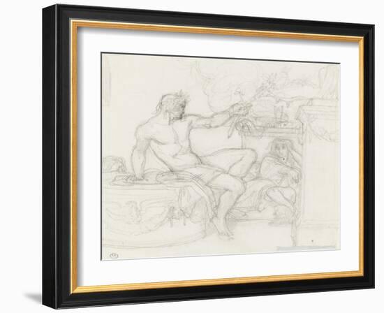 Bacchus assis sur la base d'une colonne près d'une figure assise-Alexandre Cabanel-Framed Giclee Print