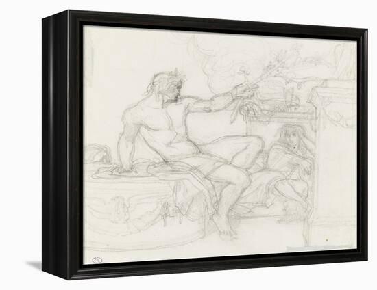 Bacchus assis sur la base d'une colonne près d'une figure assise-Alexandre Cabanel-Framed Premier Image Canvas