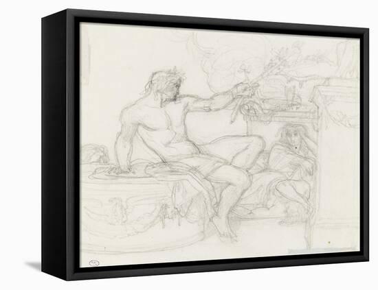 Bacchus assis sur la base d'une colonne près d'une figure assise-Alexandre Cabanel-Framed Premier Image Canvas