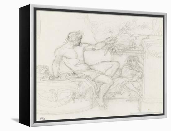 Bacchus assis sur la base d'une colonne près d'une figure assise-Alexandre Cabanel-Framed Premier Image Canvas