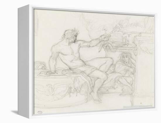 Bacchus assis sur la base d'une colonne près d'une figure assise-Alexandre Cabanel-Framed Premier Image Canvas