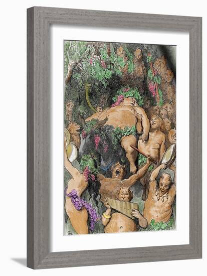 Bacchus. Engraving by G. Dore. Colored-Gustave Doré-Framed Giclee Print