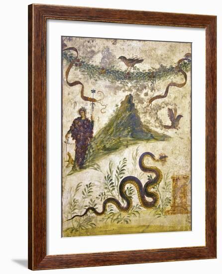 Bacchus Wearing Bunch of Grapes Pours Wine For Panther to Drink, From Pompeii-null-Framed Photographic Print