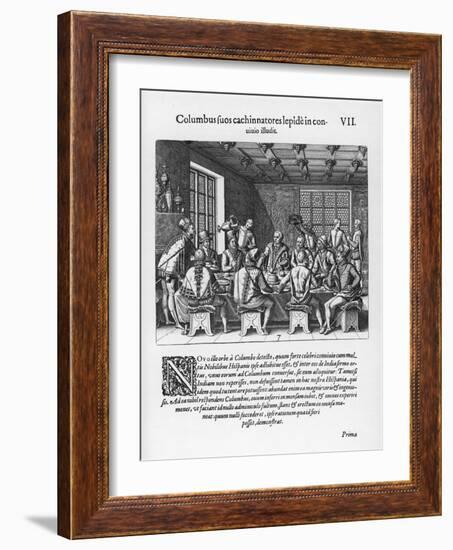 Back in Spain Columbus is Challenged About His Feat and Responds by Standing an Egg on End-Theodor de Bry-Framed Art Print