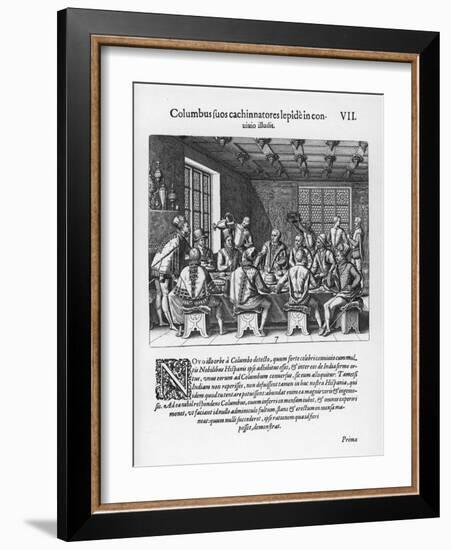 Back in Spain Columbus is Challenged About His Feat and Responds by Standing an Egg on End-Theodor de Bry-Framed Art Print