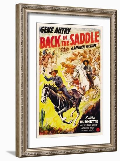 BACK IN THE SADDLE, from left: Gene Autry, Smiley Burnette, 1941.-null-Framed Art Print