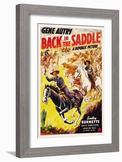 BACK IN THE SADDLE, from left: Gene Autry, Smiley Burnette, 1941.-null-Framed Art Print