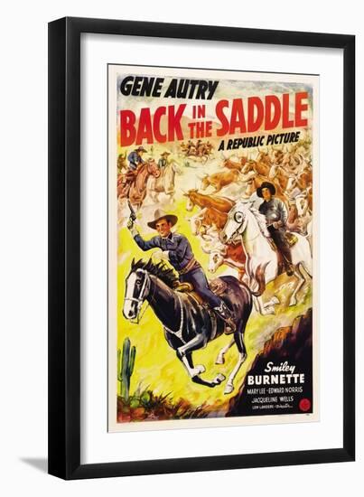 BACK IN THE SADDLE, from left: Gene Autry, Smiley Burnette, 1941.-null-Framed Art Print