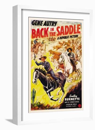 BACK IN THE SADDLE, from left: Gene Autry, Smiley Burnette, 1941.-null-Framed Art Print