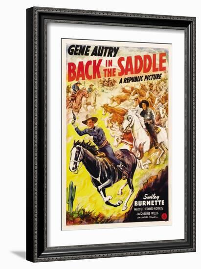 BACK IN THE SADDLE, from left: Gene Autry, Smiley Burnette, 1941.-null-Framed Art Print