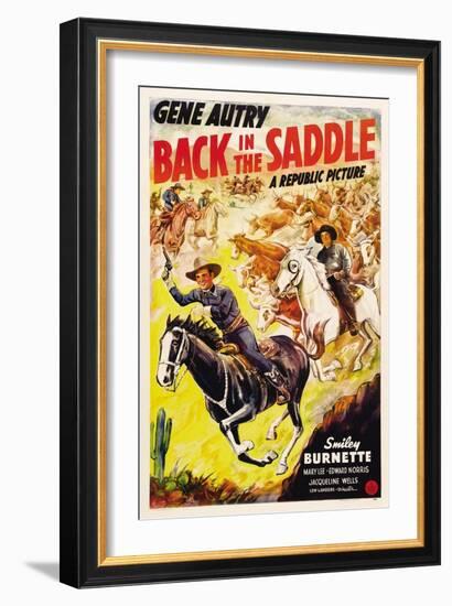 BACK IN THE SADDLE, from left: Gene Autry, Smiley Burnette, 1941.-null-Framed Art Print