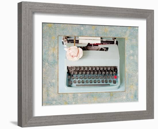 Back in Time Blue Typewriter Border-Susannah Tucker-Framed Art Print