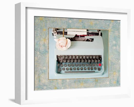 Back in Time Blue Typewriter Border-Susannah Tucker-Framed Art Print