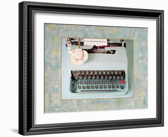 Back in Time Blue Typewriter Border-Susannah Tucker-Framed Art Print