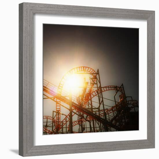 Back Lit Low Angle View Of The Undertow Roller Coaster At The Santa Cruz Beach Boardwalk-Ron Koeberer-Framed Photographic Print