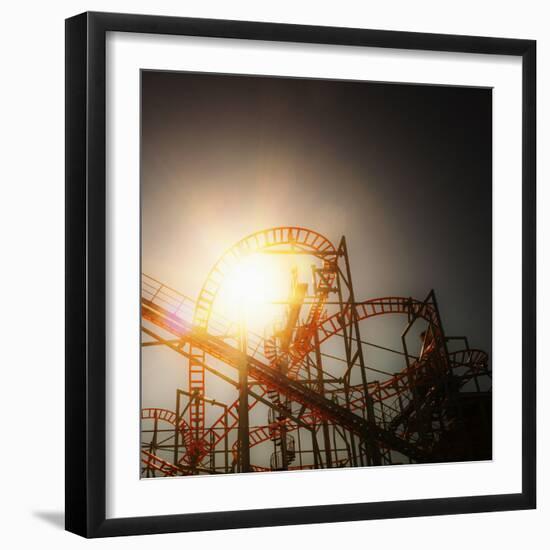 Back Lit Low Angle View Of The Undertow Roller Coaster At The Santa Cruz Beach Boardwalk-Ron Koeberer-Framed Photographic Print