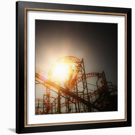 Back Lit Low Angle View Of The Undertow Roller Coaster At The Santa Cruz Beach Boardwalk-Ron Koeberer-Framed Photographic Print