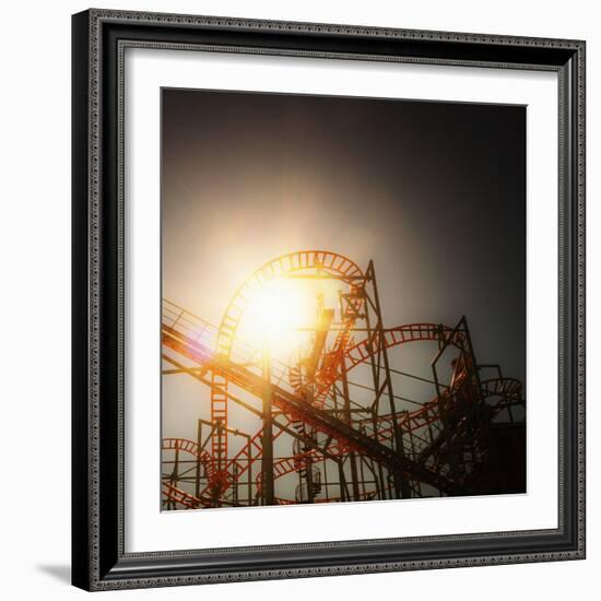 Back Lit Low Angle View Of The Undertow Roller Coaster At The Santa Cruz Beach Boardwalk-Ron Koeberer-Framed Photographic Print